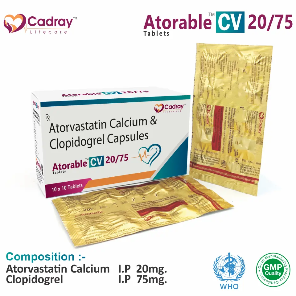 Atorvastatin 20mg Clopidogrel 75mg tablet best price for PCD pharma franchise